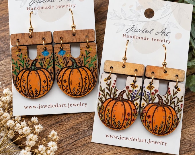 Hand-Painted Pumpkin Harvest Wooden Earrings – Jeweled Art Handmade