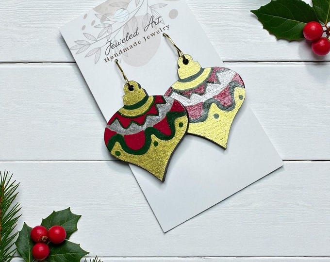 Hand-Painted Vintage Ornament Christmas Wood Earrings