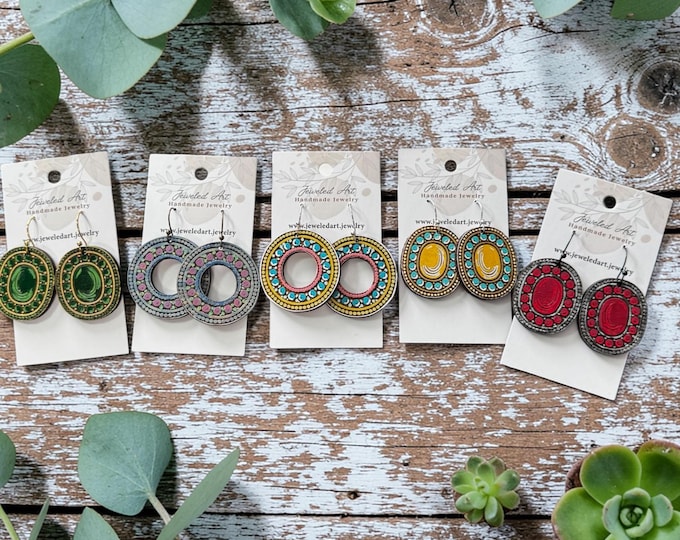Colorful Western Circle Statement Earrings – Mixed Colors