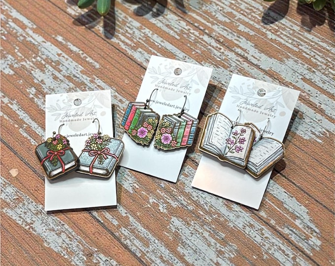 Floral Books Wood Earrings - 3 Styles