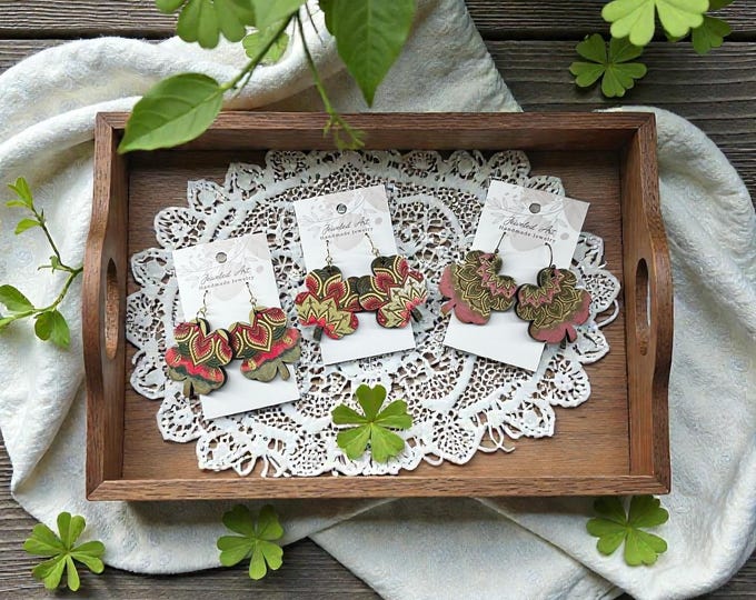 St. Patrick’s Day Mandala Wood Engraved Dangle Earrings - 3 Styles