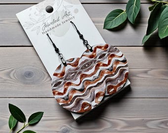 Desert Wave Round Wood Earrings – Earth Tone Statement