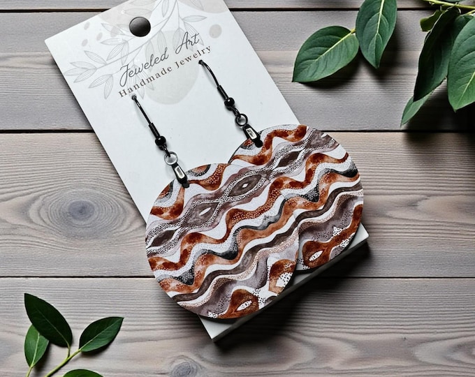 Desert Wave Round Wood Earrings – Earth Tone Statement