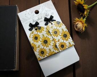 Hand-Crafted Sunflower Arch Wood Earrings with Black Bows – Jeweled Art Handmade