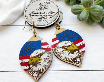 Hand-Painted Bald Eagle American Flag Earrings  – America's 250th