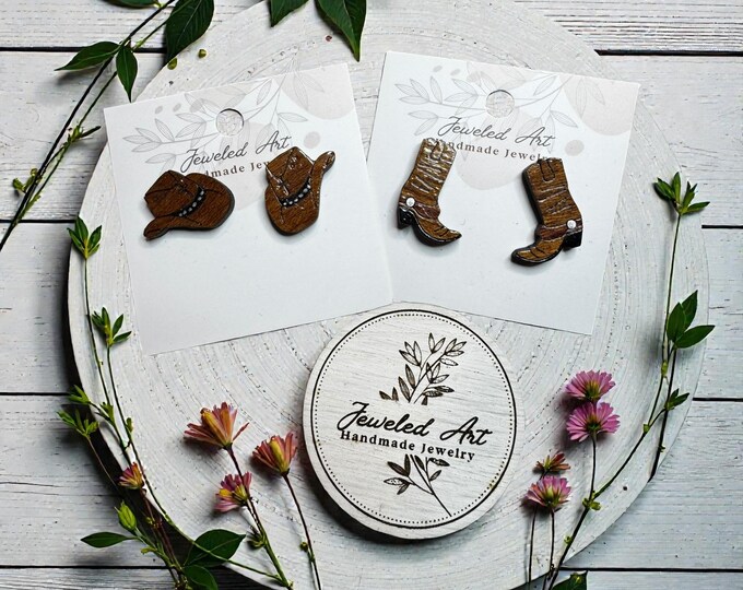 Hand-Painted Western Wood Stud Earrings – Cowboy Hat & Boot - 2 Styles
