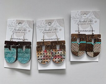 Hand-Painted Tribal Chevron Wood Earrings