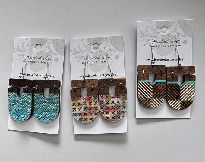 Hand-Painted Tribal Chevron Wood Earrings