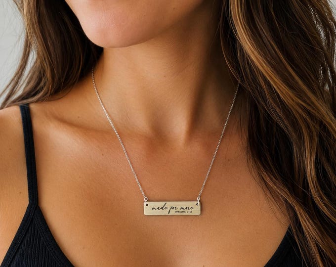 Made for More Necklace – Ephesians 2:10 Scripture Bar Necklace – Jeweled Art Handmade