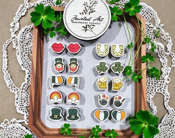 St. Patrick’s Day Stud Earrings Set – Shamrock, Leprechaun & Irish Icons - 10 Styles