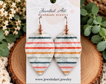 Striped Velvet Earrings, Colorful Leaf Dangle Earrings