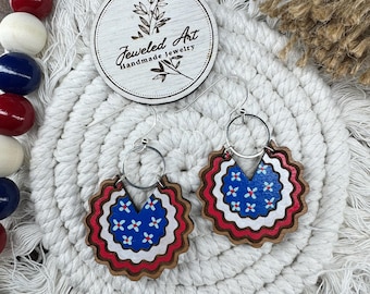 Patriotic Bandana Earrings – Hand-Painted Wood Earrings – America's 250th