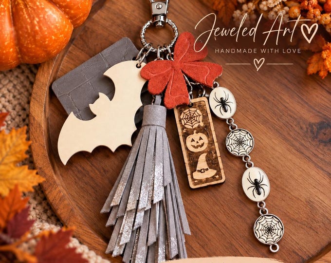 Halloween Bat & Spider Keychain with Tassel - Handmade Purse Charm
