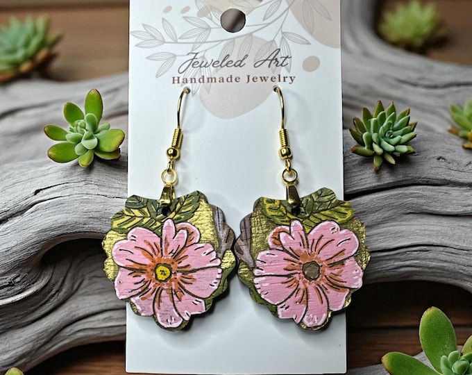 Hand-Painted Blush Bloom Garden Wood Earrings