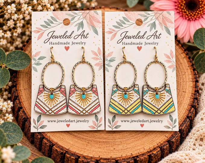 Aztec Handbag Wood Earrings - 2 Styles