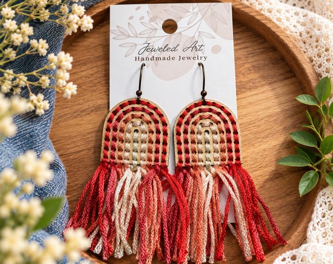 Blush Ombre Boho Rainbow Fringe Earrings