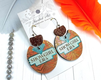 Pre Order Hand-Painted Showgirl Era Inspired Art Deco Glitter Wood Earrings - Concert Ready