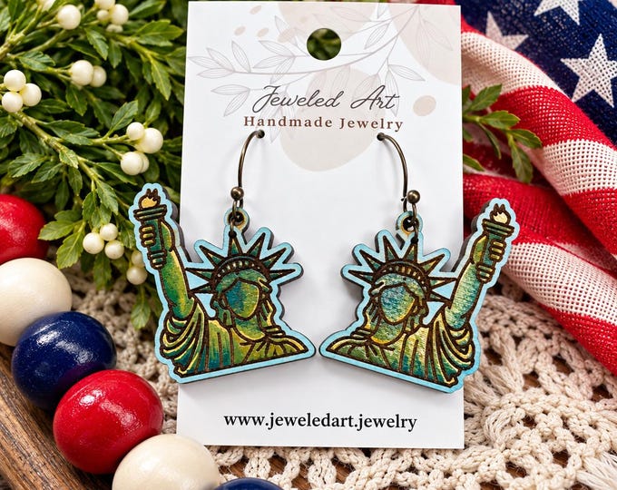 Lady Liberty - Statue of Liberty Wood Engraved Earrings