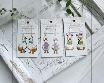 Easter Goose Wood Earrings – Spring Duck Collection – 4 Styles