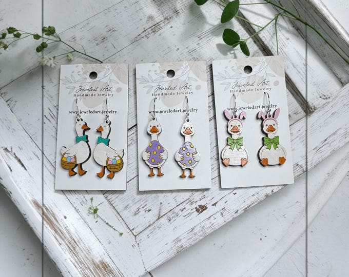 Easter Goose Wood Earrings – Spring Duck Collection – 4 Styles