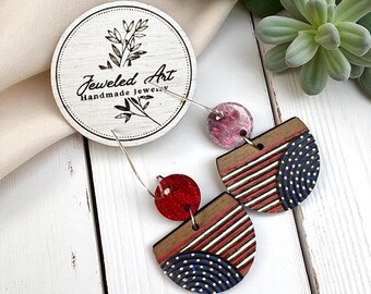 Hand-Painted Modern Americana Arched Wood Earrings – Americana
