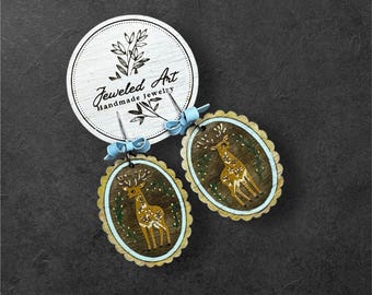 Hand-Painted Woodland Oval Cameo Earrings Collection – Jeweled Art Handmade