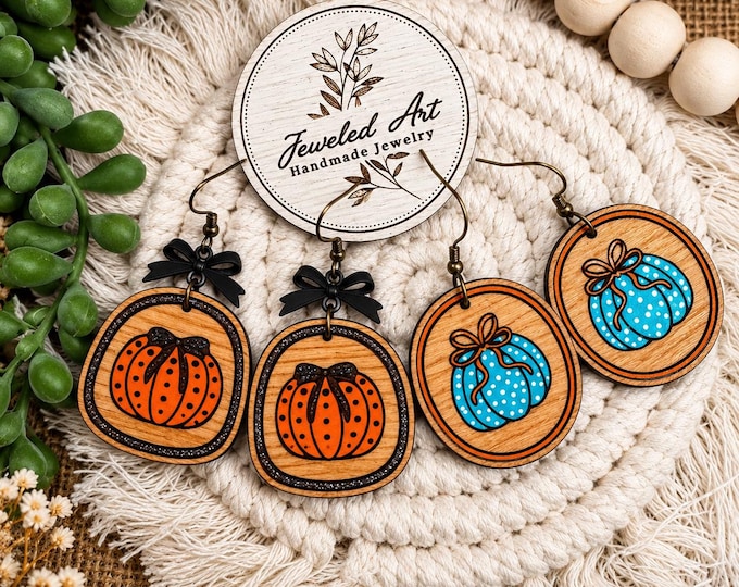BoHo Bow Pumpkin Wood Earrings – Orange or Turquoise Fall Earrings