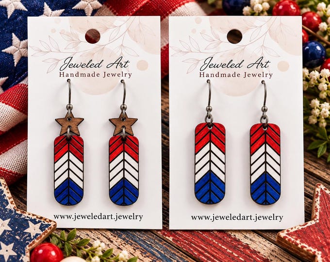 Patriotic Chevron Wood Engraved Earrings - America's 250th