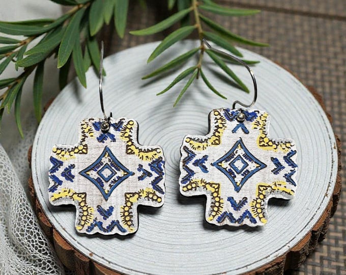 Art Deco Concho Wood Earrings