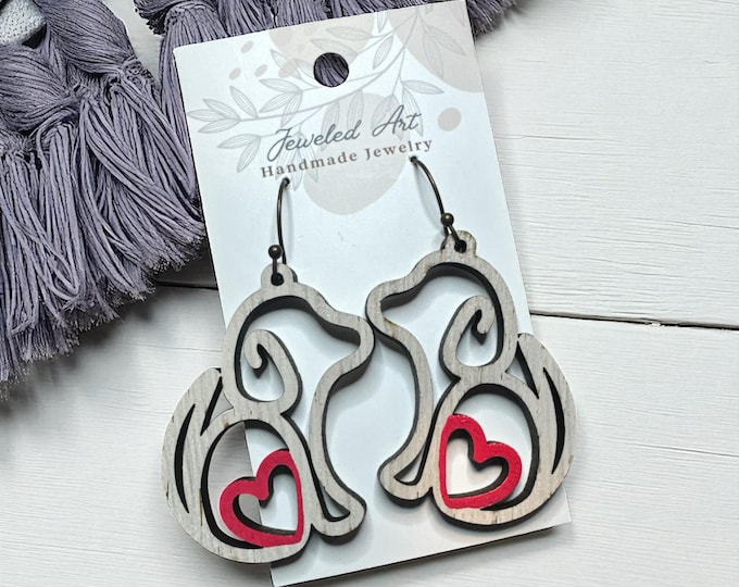 Hand-Painted Puppy Love Silhouette Wooden Earrings
