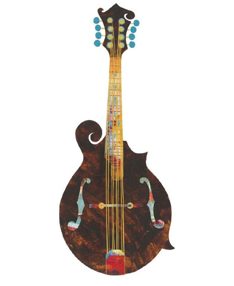 Mandolin Painted Paper Collage Art Print Etsy