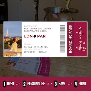 Tarjeta de embarque de viaje sorpresa editable / Boleto de avión imprimible / Regalo de vacaciones / Descarga digital / Plantilla de Canva