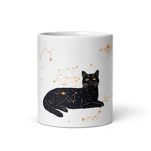 Celestial Black Cat Mug - Cosmic Stars and Constellations Coffee Cup - Mystical Cat Lover Gift - Witchy Aesthetic Mug - Galaxy Space Art
