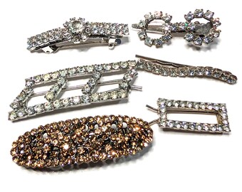 Rhinestone Hairclips Barrettes Lot Vintage and Modern sparkly Princess romantic Costume