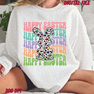Feliz Pascua, Conejito Leopardo Retro Groovy PNG, Feliz Día de Pascua PNG, Sublimación del Día de Pascua, Descarga Instantánea