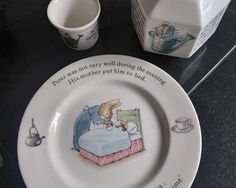 Vintage Wedgwood B. Potter Peter Rabbit 3-Piece Nursery Ware Set (Circa 1971 England)