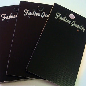 100 Black &quot;FASHION JEWELRY&quot; printed earring jewelry display cards for pierced earrings peg hook ready JD025B