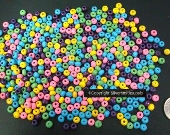 500 4mm Wood spacer beads Assorted Colors .5mm hole 62.5" When Strung WB012A