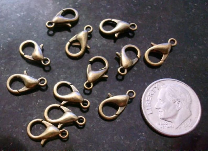 12mm Brass Lobster Claw Clasps, 4 Colors, Mixed Lot, Jewelry Clasps