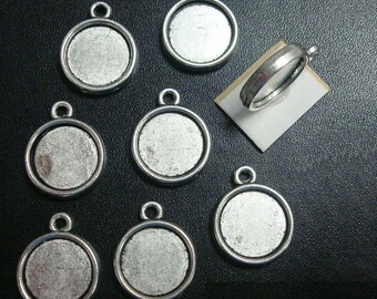 8 Plain Bezel tray settings Silver pl 12mm cabochon pendant earring charm fpe075