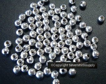 100 Sterling Silver plated 4mm (approximately) spacer beads silver over metal 1.5mm hole FPB032