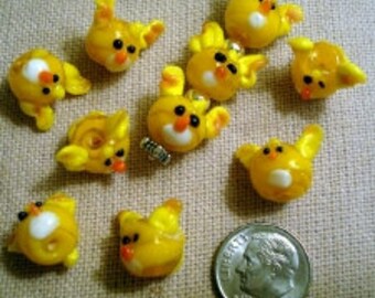 10 Yellow glass lampwork handmade Floppy Ear Puppy Dog Head shaped beads GBS002