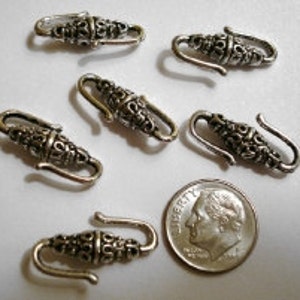 Six - 6 - Jewelry clasps Silver Plated Bali Style S Hook Clasp Findings FPC133