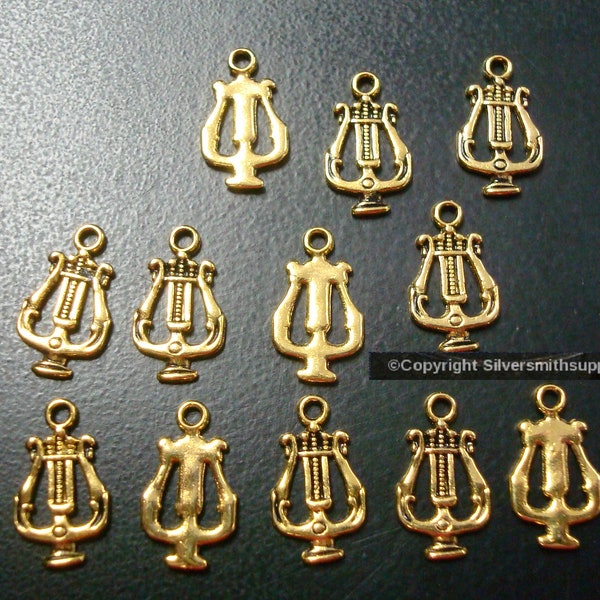 LYRE musical instrument charms 12 Ant Gold pl earring pendant charms dangles CFP169