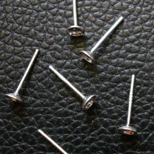 6 Sterling silver cupped post earrings glue on 4mm dia cup 12mmx0.8mm post SSE019