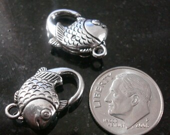 2 Fish lobster claw jewelry clasps ant silver pltd 3/4" necklace bracelet fpc150