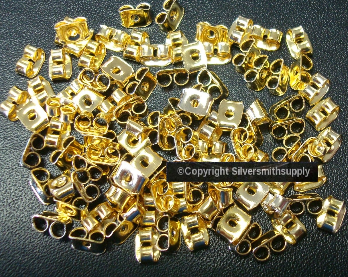 100 ゴールド pltd 5 x 3 mm ポスト バタフライ イヤリング バック