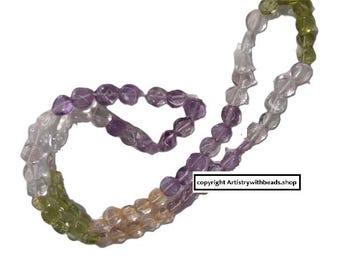 Amethyst, Quartz, Peridot, and Citrine 6mm Hand Cut Coin Shaped BEADS BS026