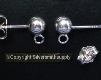 Sterling silver ball dangle earrings & backs 5mm ball post earrings 2 pcs SSE022