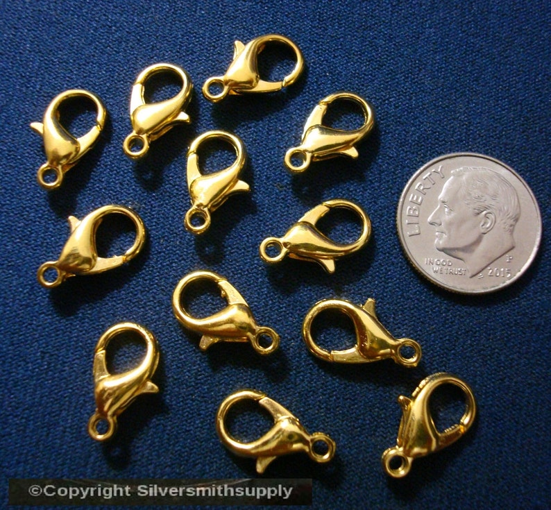 12 Gold Plated Lobster Claw Jewelry Clasps 14mm Larger Easy to Etsy